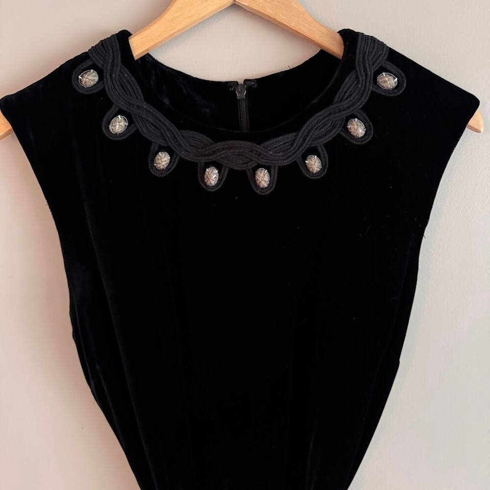 Tory Burch Black Velvet Embellished Neckline Short Sleeve Dress Size 10